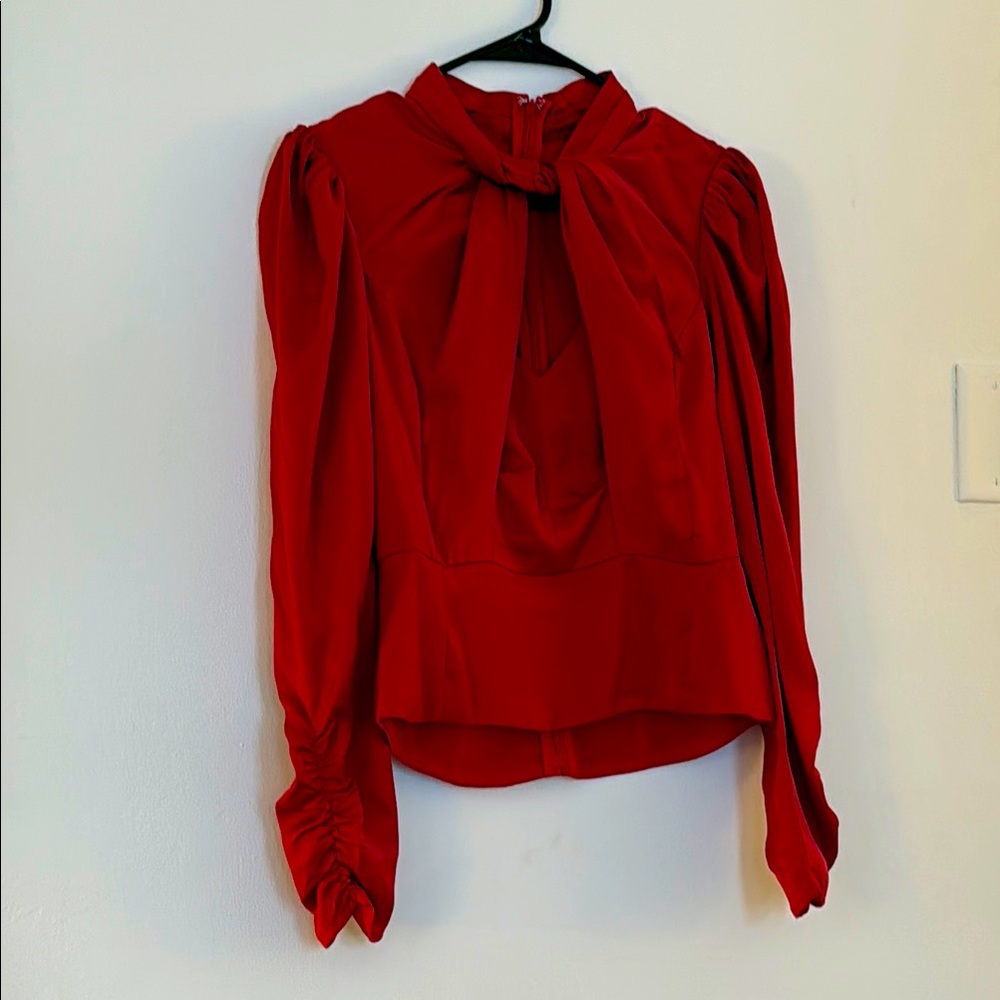 ASTR  the label - satin peekaboo peplum blouse